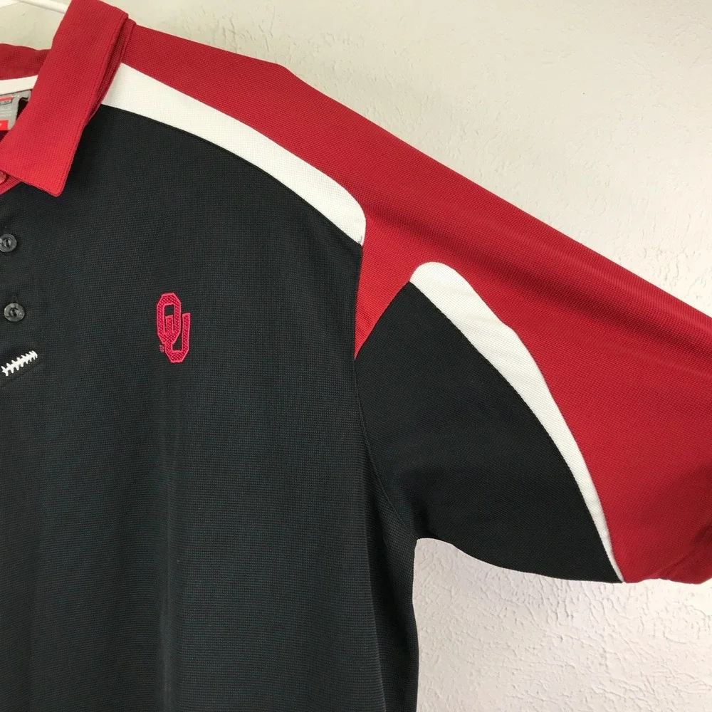 Nike Polo Oklahoma Sooners Mens XL Black Red Nike FIT DRY Team Sideline OU
